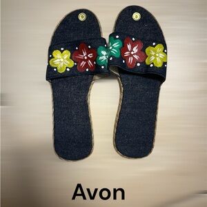 Avon Dark Denim Floral Slides